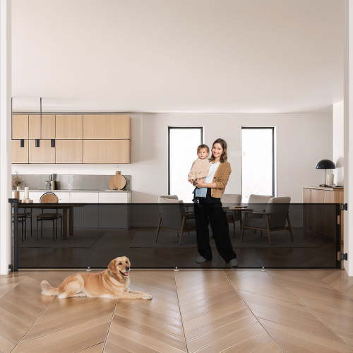 Retractable Baby Gate, Caveen 120" Extra Wide ABS Expandable for Livingroom Outdoor, Black