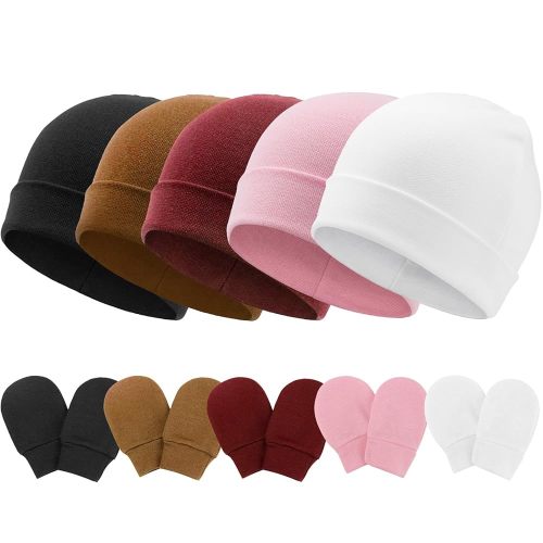 Newborn Baby Hats and Mittens Set Infant Beanie Cap Toddler Gloves Newborn Hospital Hats for Baby Boys Girls Kid 0-6 Months