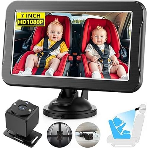 Baby Car Camera,7'' Screen Rear Facing Car Seat Camera HD 1080P Baby Car Monitor for Backseat/Carseat/Car with Night Vision Newborn Essentials (Black-1 Camera)