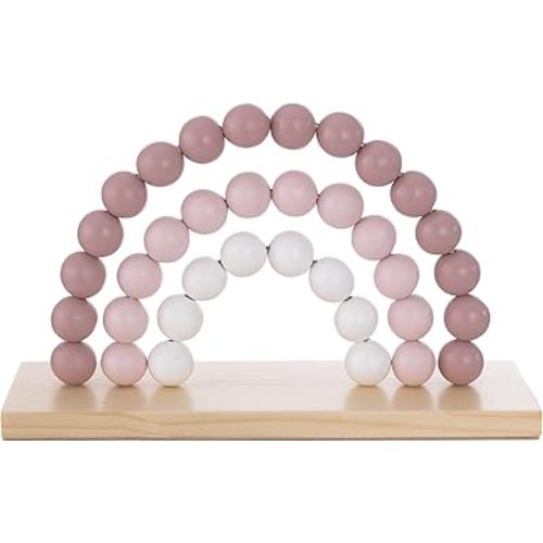 Little Love by NoJo Rainbow Shelfie Pink and Ivory Natural Wood Bead Nursery Décor