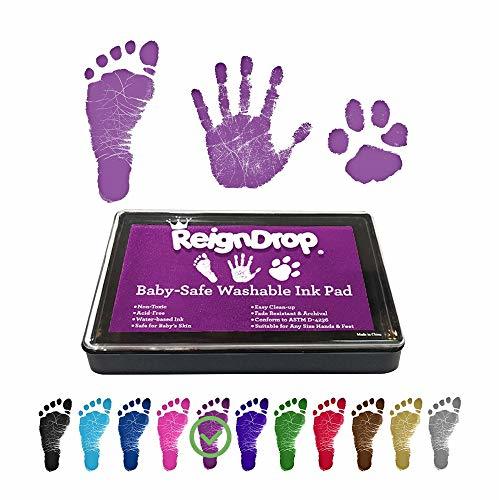 ReignDrop Ink Pad for Baby Footprint & Handprint - Creates Impressive Long Lasting Keepsake Stamp for Infant & Kids. Smudge Proof, Easy to Wipe Off Skin, Safe & Gentle Acid Free(Purple)