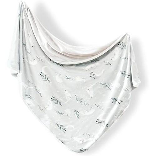 GRSSDER Baby Blankets Super Soft Stretchy Jersey Knit Swaddle Blanket for Girls and Boys, Double Layer Reversible Receiving Blankets 34 x 44, Extra Large for Swaddling, Snow Wolf