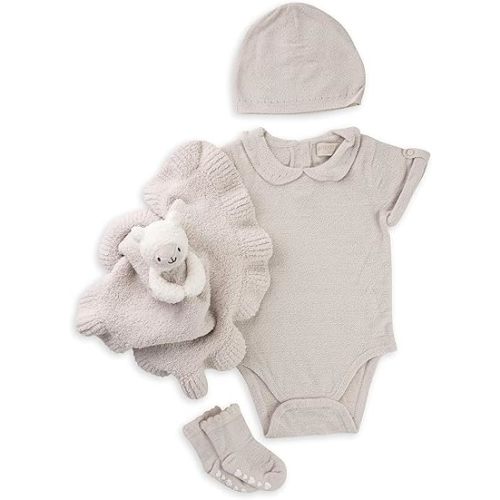 Barefoot Dreams CozyChic Ultra Lite Eyelet Baby Bundle-4 Pcs, Sand Dune, 6-12m