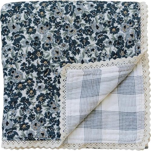 Mebie Baby Quilt, Liberty Floral and Coastal Plaid, 100% Cotton Muslin Baby Blanket for Girls & Boys, Newborns to Toddler, Soft Swaddle Blankets, 47"x47"