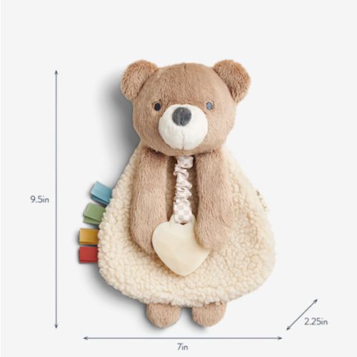 Itzy Ritzy - Itzy Lovey Including Teether - Baby Lovey with Teether, Textured Ribbons & Dangle Arms - Features Crinkle Sound, Sherpa Fabric and Minky Plush (Bear)