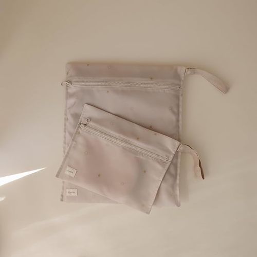 mushie Water Resistant Wet Bags | Large & Small Reusable Storage Bag for Baby Items and Travel | Zippered Pockets with Handle | Machine Washable, Set of 2 (Sun)
