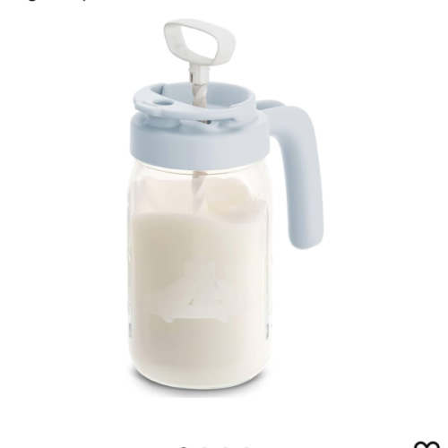 Papablic Glass Breastmilk Pitcher, Fast Baby Formula Maker with Mixing Handle Lid, Wide Mouth Mason Jar Breast Milk Storage Container with Flip-Lock Spout, BPA-Free, Blue