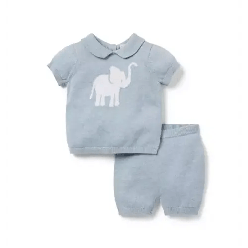 Newborn Soft Blue Heather Baby Elephant Matching Sweater Set by Janie and Jack