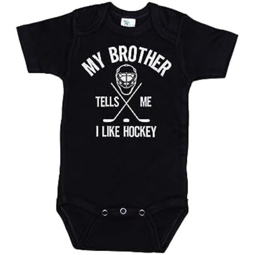 Ebenezer Fire Baby Hockey Outfit/My Brother Tells Me I Like Hockey/Unisex Newborn Onesie