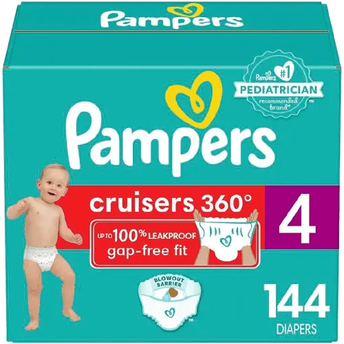Pampers Diapers - Cruisers 360 - Size 4, 144 Count, Babyproof up to 100% Leakproof Pull-On Diaper