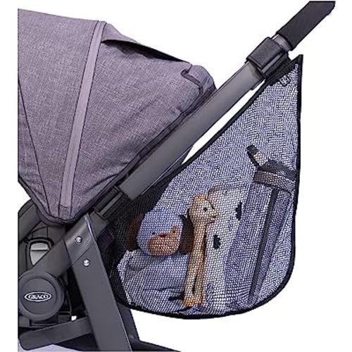 J.L. Childress Side Sling Stroller Storage Accessory - Universal Stroller Organizer - Mesh Cargo Net for Stroller Storage - Non-Slip, Adjustable Straps - Black