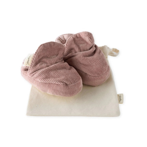 Organic Corduroy Baby Booties - Pink, 0-3m