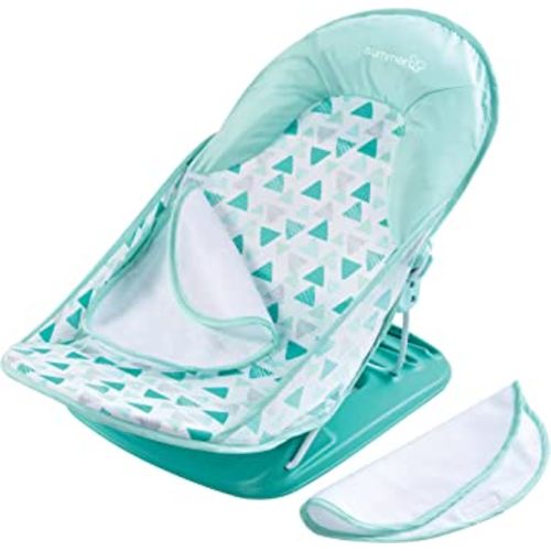 Summer Infant Deluxe Baby Bather With Warming Wings (Green Triangle) - Bath Support for Use in the Sink or Adult Tub