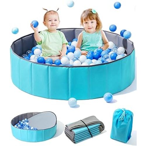 Hikiddy Large Ball Pit for Toddlers - 44 In Baby Ball Pit with Pop-Up Playmat, Portable and Foldable Kids Ball Pit, Dog Play Pit, Indoor and Outdoor Use, Holds Over 800 Balls, Balls Not Include (Blue) : Toys & Games