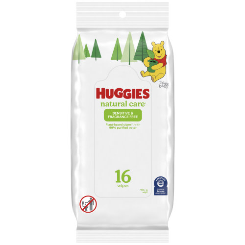 Huggies Natural Care Sensitive Baby Wipes, Unscented, 1 Soft Travel Pack (16 Wipes Total)