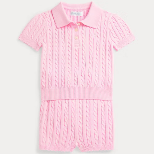 Mini-Cable Cotton Polo Shirt & Short Set