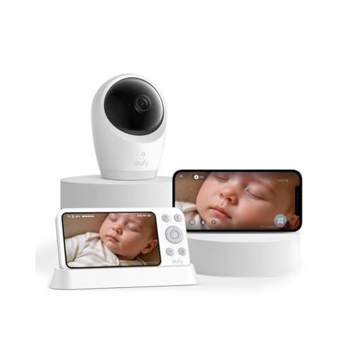 eufy Baby Monitor E21 with 4K UHD Camera, 5'' 720p Display, Hybrid Wi-Fi and No Wi-Fi Connection, App and Monitor Control, Pan-Tilt, 8× Zoom, Portable Camera with Built-in Battery, ANR, Smart Alerts