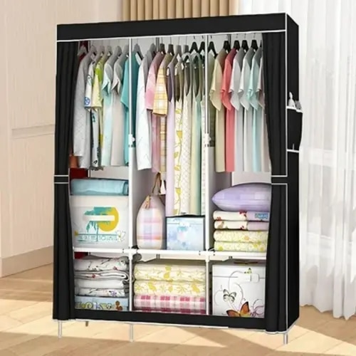 HioHa Portable Wardrobe Closet - Heavy-Duty Steel Frame, 3 Hanging Rods, 6 Shelves, Side Pockets, Clothing Storage Organizer