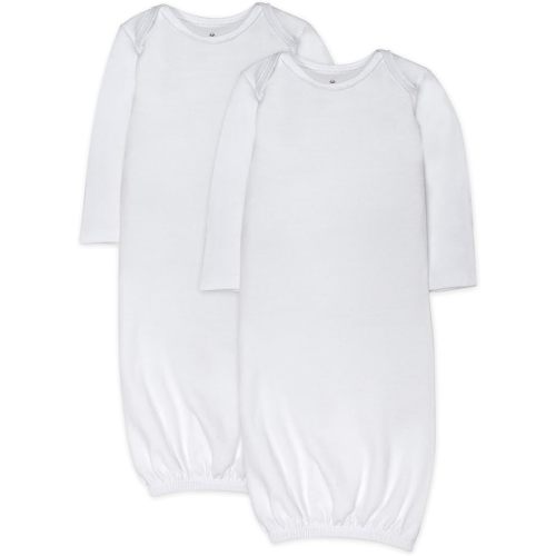 HonestBaby 2-Pack Sleeper Gowns Layette Sets 100% Organic Cotton for Newborn Baby Boys, Girls, Unisex - 0-6 Months - Bright White