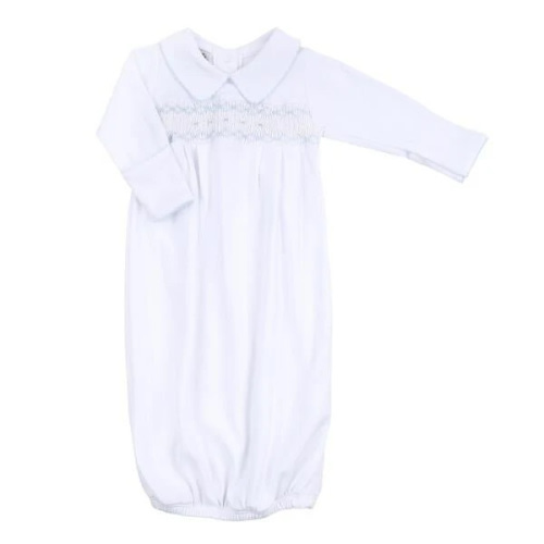 Lindsay and Luke Smocked Collared Pleated Gown - Blue