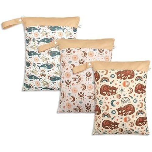 Wet Dry Bags for Baby Cloth Diapers - Waterproof Reusable Washable Travel Bags, Gym Bag, Pool, Daycare Soiled Baby Items Yoga Gym Bag for Swimsuits & Wet Clothes 3pcs/set(Ocean&Animal