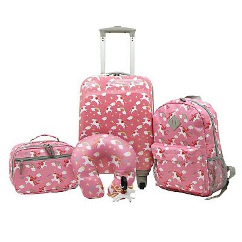 Travelers Club Kid's 5-Piece Hardside Carry-On Spinner Luggage, Backpack, Lunch Bag, Neck Pillow & Luggage Tag Set