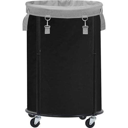 STORAGE MANIAC Rolling Laundry Hamper with Wheels 110L Laundry Basket, Round Laundry Cart with Metal Frame and Removable Bag, Clothes Hamper for Bedroom, Bathroom, Dorm Room, Laundry Room, Black