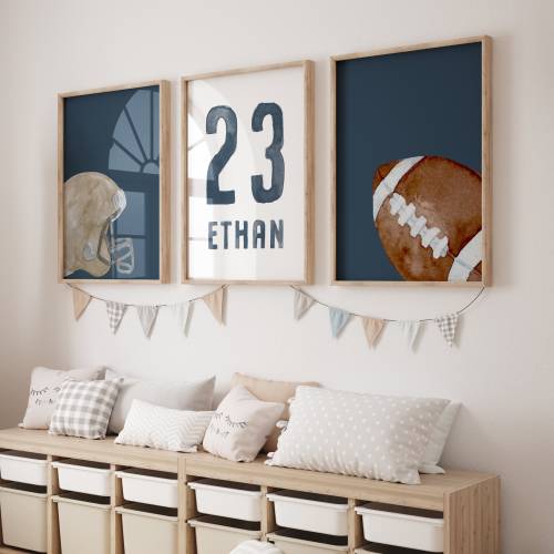 Watercolor Football Art Prints: Navy Boys Room Decor (Digital Download)