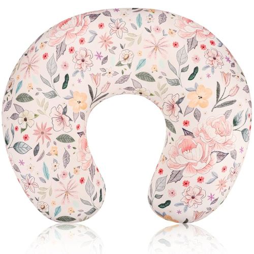 Baby Nursing Pillow Cover, Removeable Breastfeeding Pillow Slipcover, Nursing Pillow Case for Newborn Boys Girls, Soft Fabric Fits Snug On Infant, Washable & Breathable, Yellow Pink Flowers