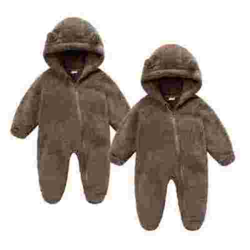 Kaemgyyd Newborn Baby Fleece Jumpsuit Winter Warm Sherpa Fuzzy Hooded Rompers Cute Long Sleeve Footed Outwear Outfits 2 Pc