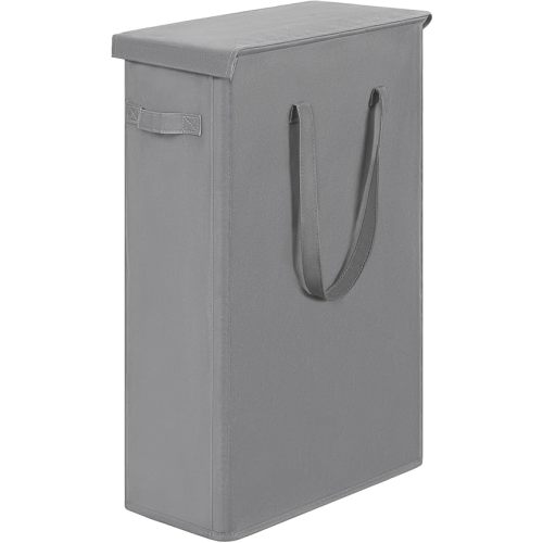 Chrislley 60L Slim Laundry Hamper with Lid Narrow Laundry Basket with Handle Upgrade Foldable Dirty Clothes Hamper Portable Skinny Hamper Organizer Storage Bins (25.6 inches, grey)