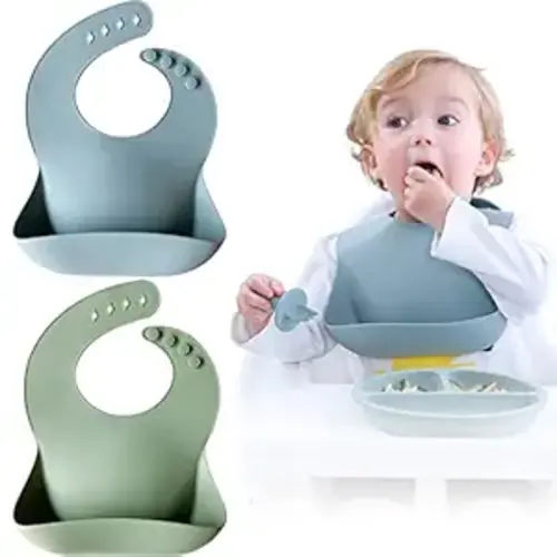 Moonkie Silicone Baby Bibs Set of 2 (Ether/Sage)