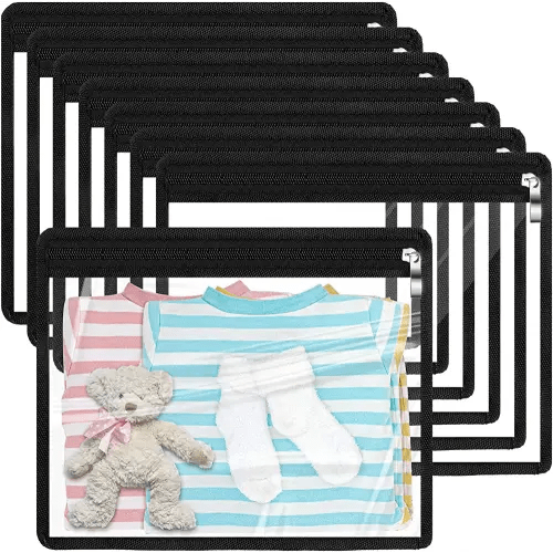 8 Pieces Clear Zipper Pouches PVC Waterproof Pouch Multi-Purpose Zippered Pouches Zipper Envelopes Folder Storage Pouch Document File Organization Bags (Black Edging,13 x 10.5 Inches）