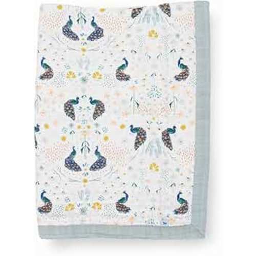 Little Unicorn Cotton Muslin Quilt | 100% Cotton | Super Soft | Babies and Toddlers | Machine Washable (Peacock)