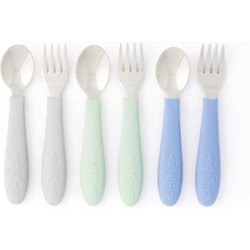 Amazon.com: Elk and Friends Kids Silverware with Silicone Handle | Childrens Safe Flatware | Toddler Utensils | Baby Spoons + Forks | Stainless Steel Cutlery : Baby