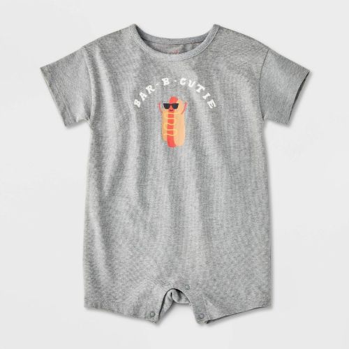 Baby Boys' Printed Short Sleeve Romper - Cat & Jack™ Gray Newborn: Crotch Snap, Tagless