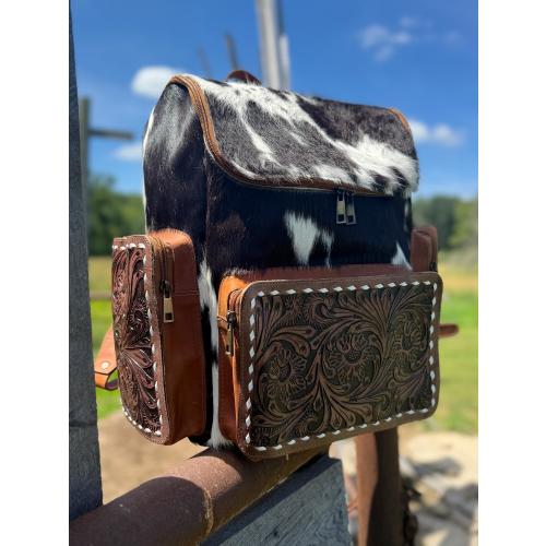 Genuine Western Cowhide Leather Backpack Diaper Bag Personal Item carry-on luggage by Double B Wild Rags