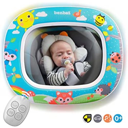 BenBat Baby Car Mirror - Safety Car Seat Mirror for Rear Facing Infant - Shatterproof Clear Wide Vision Day and Night - Entertain See and Soothe with Remote control - Crash Tested and Certified, Blue