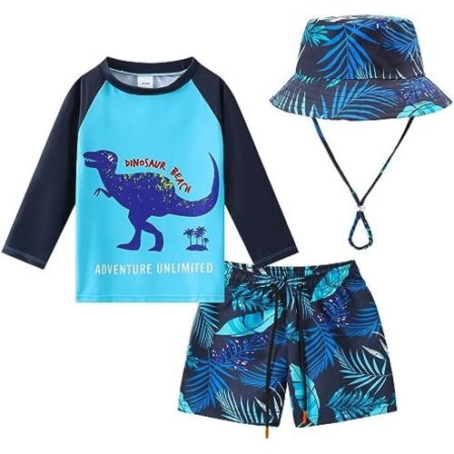 Toddlers Baby Boys' 3-Piece Rashguard Sets Swimsuits Bathing Suit with Hat Surfing Swimwear Sunsuit UPF 50+