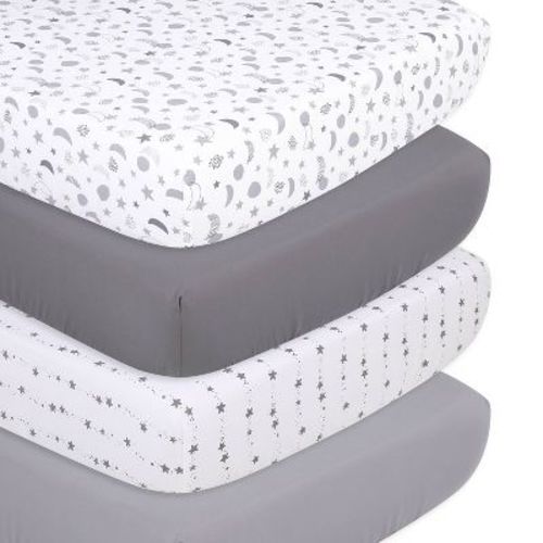 The Peanutshell Fitted Crib Sheets - Gray Celestial Moon And Stars - 4pk