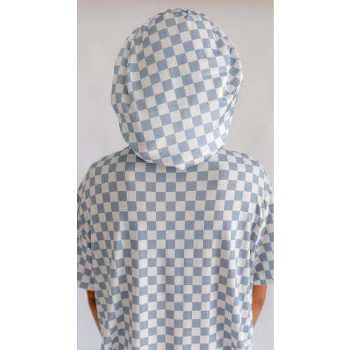 Kids Satin Bonnet in Cornflower Blue Checkered