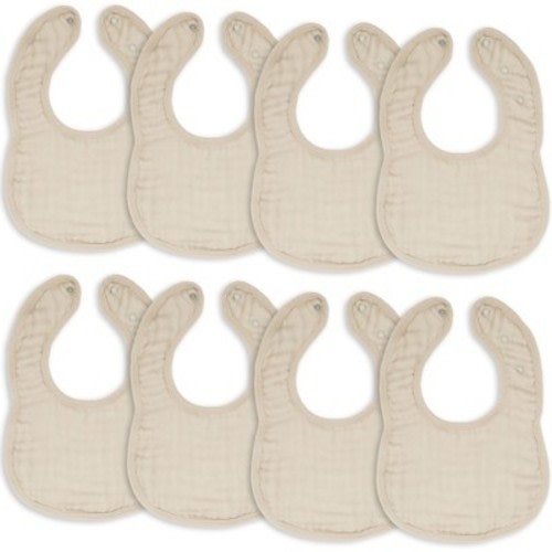 Muslin Cotton Baby Bibs, 8 Pack, Adjustable Size with Easy Snaps, Soft and Super Absorbent, Washable and Reusable By Comfy Cubs, Color: Sand