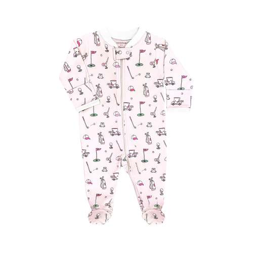 Let's Golf Zipper Footie in Pink