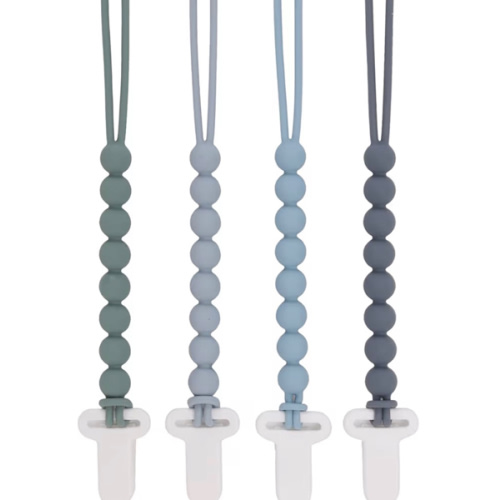 4-Pack Silicone Pacifier Clips with One-Piece Beads for Baby Boys and Girls - Flexible and Rust-Free Holders for Teething Relief and Baby Essentials, Safe for Newborns (Grey)