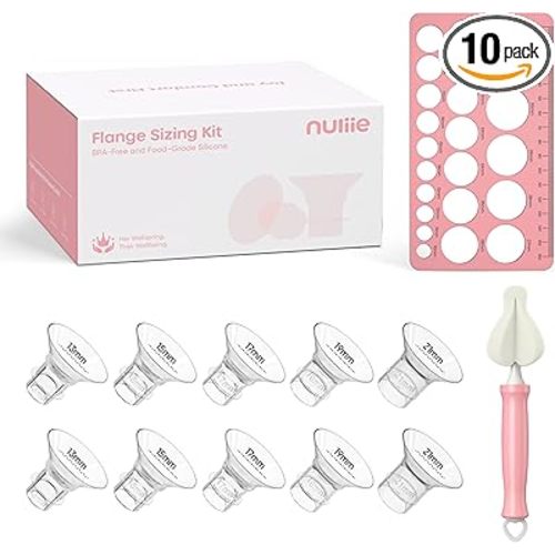 Nuliie 3-in-1 Flange Sizing Kit 13/15/17/19/21mm for 24mm Electric Double Breast Pump Flange/Shield, 10PCS Silicone Flange Inserts to Boost Pumping Efficiency & Comfort, BPA-Free Essential for Moms