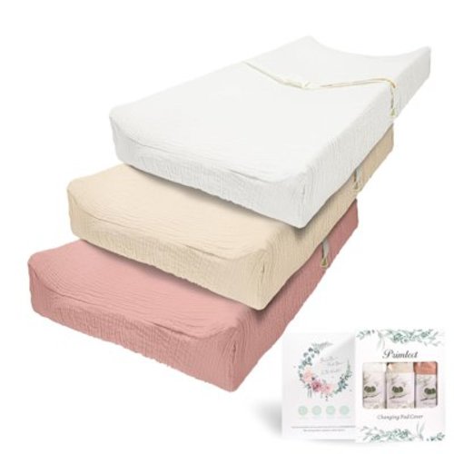 Beavtaens Muslin Changing Pad Cover, Solid Color, 100% Cotton, Washable, 3-Pack, for 0-2 Years Infant Boys Girls (Red)