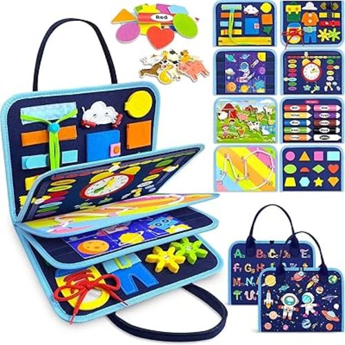 Tibatoes Montessori Busy Board, Tibatoes Montessori Play Board Busy Book for Long Car Rides and Summer Trips Boys Girls (C)