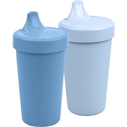 Re-Play Made in USA 2 Pack Sippy Cups for Toddlers, 10 Oz. - Reusable Spill Proof Cups for Kids, Dishwasher/Microwave Safe - Hard Spout Sippy Cups for Toddlers 3.13" x 6.25", Denim/Ice Blue