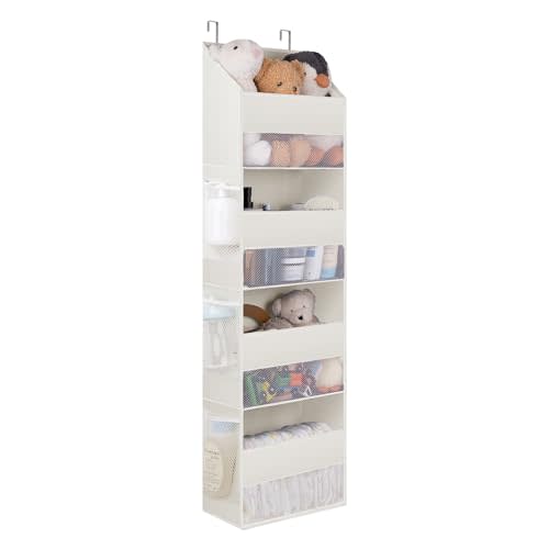 GRANNY SAYS Over The Door Organizer, 4-Shelf Behind The Door Storage with 6 Pockets and Clear Window, Anti Tilt Large Capacity Hanging Organizer for Baby Diapers, Toys, Purses, Beige, 1 Pack