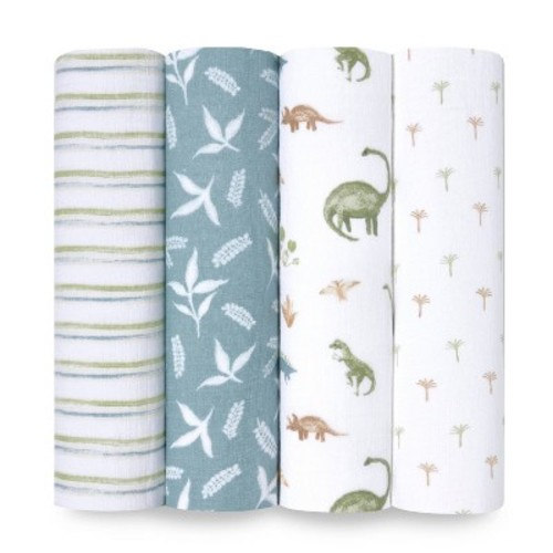 aden + anais essentials Muslin Swaddle Blankets - 4pk, Color: Dino Jungle